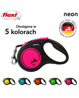 Smycz flexi automatyczna New Neon S taśma 5 m - dla psa do 15 kg, kolor różowy
