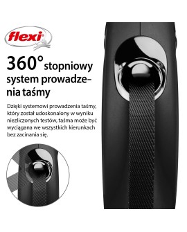 Smycz flexi automatyczna New Classic S czarna - taśma dla psa do 15 kg - 5 m
