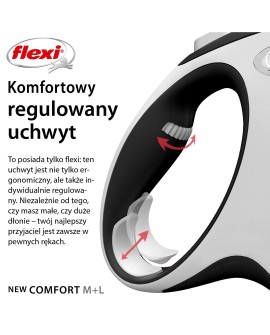 Smycz flexi automatyczna New Comfort L taśma 8 m - dla psa do 50 kg, kolor czarny