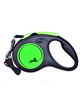 Smycz flexi automatyczna New Neon S taśma 5 m - dla psa do 15 kg, kolor zielony