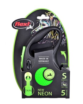 Smycz flexi automatyczna New Neon S taśma 5 m - dla psa do 15 kg, kolor zielony