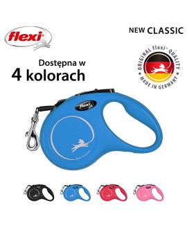 Smycz flexi automatyczna New Classic S taśma 5 m - dla psa do 15 kg, kolor niebieski