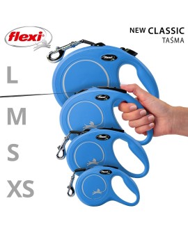 Smycz flexi automatyczna New Classic S taśma 5 m - dla psa do 15 kg, kolor niebieski
