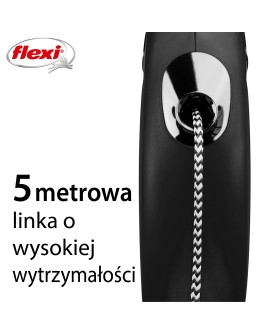 Smycz flexi automatyczna New Classic M linka 5 m - dla psa do 20 kg, kolor czarny