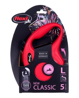 Smycz flexi automatyczna New Classic L taśma 5m - dla psa do 50kg, kolor czerwony