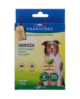 FRANCODEX Obroża dla dużych psów powyżej 20 kg odstraszająca insekty - 4 miesiące ochrony - 75 cm