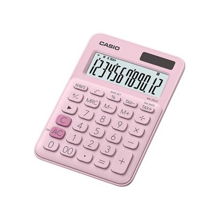 Casio Kalkulator MS 20 UC PK, różowa, 12 miejsc, podwójne zasilanie