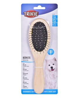 TRIXIE Szczotka dwustronna, drewniana, owalna (mała) do pielęgnacji sierści psa i kota - 6x21 cm