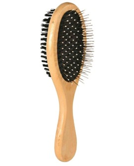 TRIXIE Szczotka dwustronna, drewniana, owalna (mała) do pielęgnacji sierści psa i kota - 6x21 cm