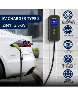 Qoltec Mobilna ładowarka EV 2 w 1 typ2, 3.5kW, 230V