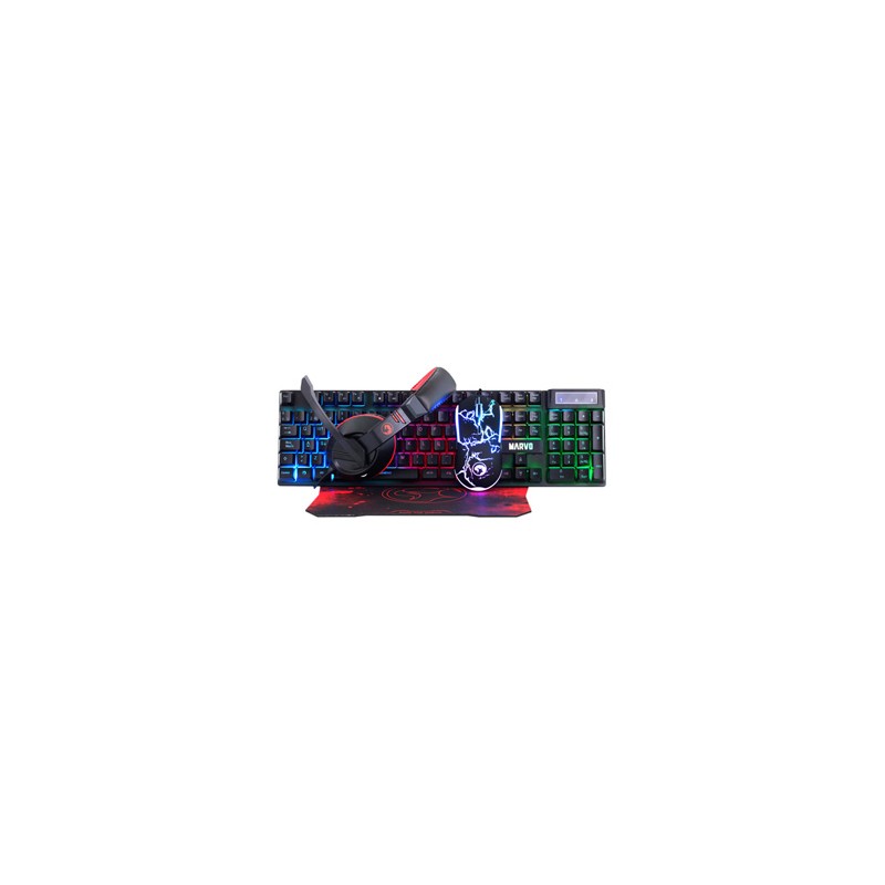 Marvo CM409 EN zestaw klawiatura przewodowa (USB) US, czarna mysz dla gracza, podkładka, klawiatura, do gry, membranowa rodzaj p