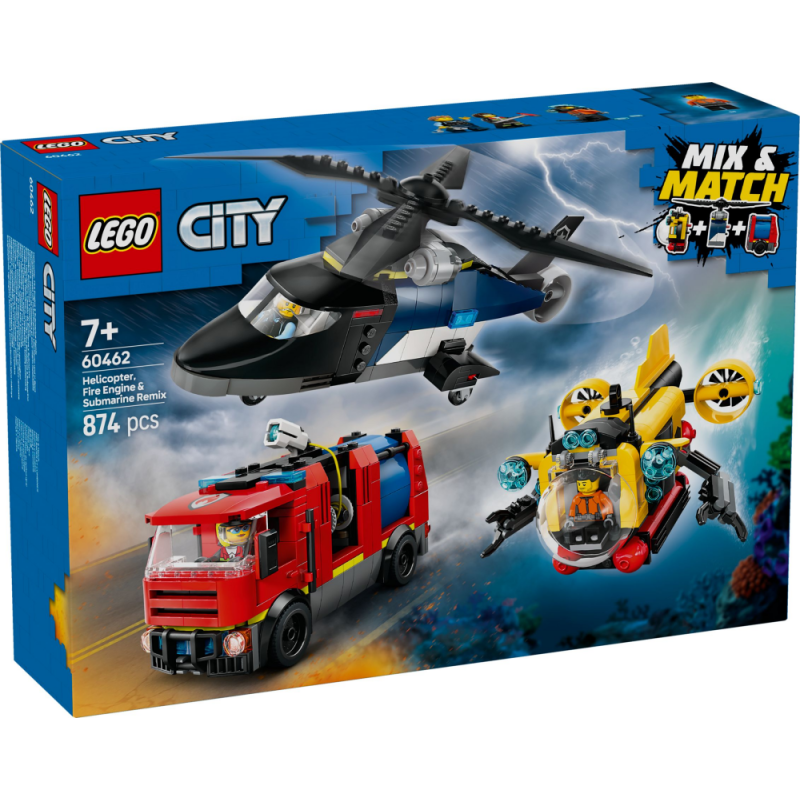 LEGO 60462 CITY - Zestaw z helikopterem, wozem strażackim i łodzią podwodną