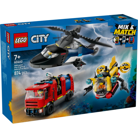 LEGO 60462 CITY - Zestaw z helikopterem, wozem strażackim i łodzią podwodną
