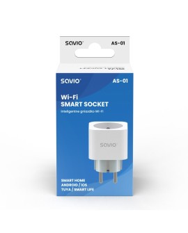 SAVIO INTELIGENTNE GNIAZDKO WI-FI, 16A, TIMER, POMIAR ZUŻYCIA ENERGII, AS-01