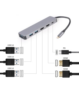 GEMBIRD MULTI ADAPTER USB TYP-C 3W1 SREBRNY HUB USB, HDMI, PD (100W)