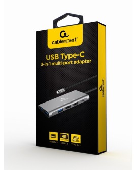 GEMBIRD MULTI ADAPTER USB TYP-C 3W1 SREBRNY HUB USB, HDMI, PD (100W)