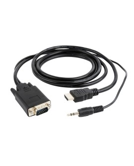 Adapter GEMBIRD A-HDMI-VGA-03-6 (HDMI M - D-Sub (VGA), Jack stereo 3,5 mm M 1,8m kolor czarny)