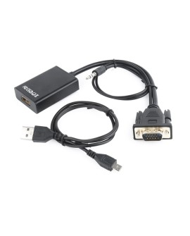 Adapter GEMBIRD A-VGA-HDMI-01 (HDMI F - D-Sub (VGA), Jack stereo 3,5 mm, USB 2.0 M 0,15m kolor czarny)