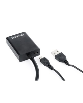 Adapter GEMBIRD A-VGA-HDMI-01 (HDMI F - D-Sub (VGA), Jack stereo 3,5 mm, USB 2.0 M 0,15m kolor czarny)