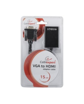 Adapter GEMBIRD A-VGA-HDMI-01 (HDMI F - D-Sub (VGA), Jack stereo 3,5 mm, USB 2.0 M 0,15m kolor czarny)