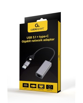 GEMBIRD ADAPTER USB TYP 3.1 + USB-C - LAN RJ45 GIGABIT 15CM