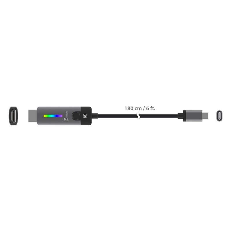 Adapter j5create USB-C to HDMI 2.1 8K Cable (USB-C m - 8K HDMI m 1,8m kolor srebrno czarny) JCC157-N