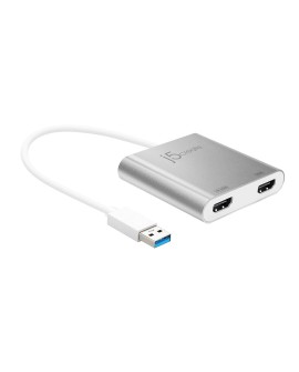 Adapter j5create USB 3.0 to Dual HDMI Multi-Monitor Adapter (USB3.0 m - 1x4K HDMI f + 1xHDMI f 20cm kolor srebrny) JUA365-N