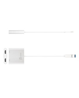 Adapter j5create USB 3.0 to Dual HDMI Multi-Monitor Adapter (USB3.0 m - 1x4K HDMI f + 1xHDMI f 20cm kolor srebrny) JUA365-N
