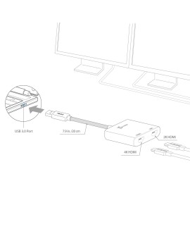 Adapter j5create USB 3.0 to Dual HDMI Multi-Monitor Adapter (USB3.0 m - 1x4K HDMI f + 1xHDMI f 20cm kolor srebrny) JUA365-N