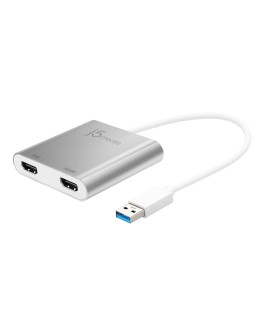 Adapter j5create USB 3.0 to Dual HDMI Multi-Monitor Adapter (USB3.0 m - 1x4K HDMI f + 1xHDMI f 20cm kolor srebrny) JUA365-N