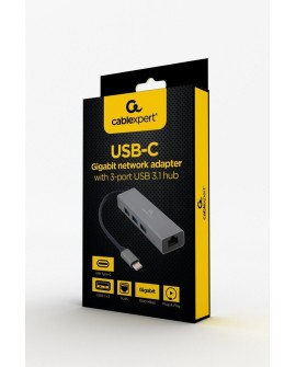 GEMBIRD ADAPTER USB-C - LAN RJ-45 1GB NA KABLU HUB 3X USB 3.1