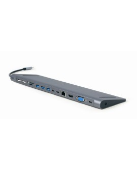 GEMBIRD MULTI ADAPTER USB TYPE-C 9W1 (HUB USB + HDMI + VGA + PD + CZYTNIK KART + LAN + AUDIO 3,5 MM) KOLOR SZARY