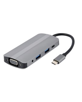GEMBIRD MULTI ADAPTER USB TYP-C 8W1 (HUB3.1 + HDMI + VGA + PD + CZYTNIK KART + DŹWIĘK STEREO), SZARY