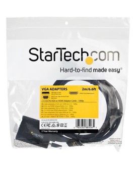 StarTech.com VGA2HDMM2M adapter kablowy 2 m USB Type-A + VGA (D-Sub) HDMI Typu A (Standard) Czarny