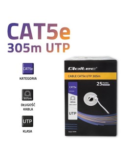 QOLTEC KABEL SIECIOWY SKRĘTKA UTP | CAT5E | 305M | PVC SZARY