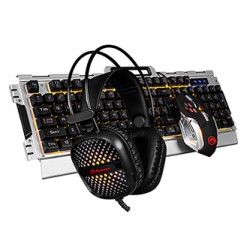 Marvo CM303 zestaw klawiatura przewodowa (USB) US, czarno-srebrna + mysz i słuchawki dla graczy, do gry, membranowa rodzaj podśw