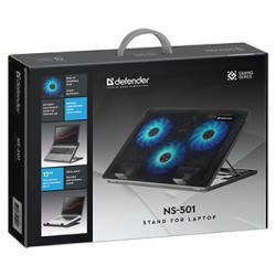Stojak pod notebook, NS-501, podświetlenie, 18 cm wentylator, czarno-niebieski, DEFENDER, z 2-portowym hub-em