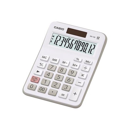 Casio Kalkulator MX 12 B WE, biało-szary, podwójne zasilanie
