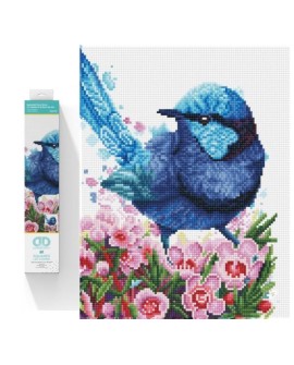 Haft diamentowy Diamond Dotz Diamentowa mozaika Niebieski ptaszek w kwiatach Splendid Fairy Wren 35x43cm DQ10023