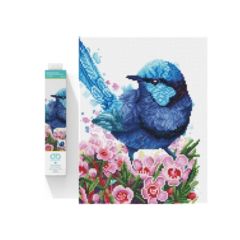 Haft diamentowy Diamond Dotz Diamentowa mozaika Niebieski ptaszek w kwiatach Splendid Fairy Wren 35x43cm DQ10023