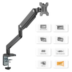 ULTRADESK BRANCH Single Regulowany uchwyt na monitor, czarny, 10KG, mocowanie na zacisk, 17"-32", 75x75/100x100