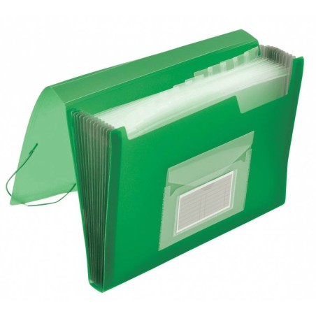 Teczka z gumką rozszerzana A4 Q-CONNECT transparentna zielona PP 12 przegródek
