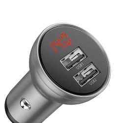 Ładowarka samochodowa Baseus z wyświetlaczem, 2x USB, 4,8A, 24W (srebrna)