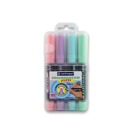 Centropen, zestaw zakreślaczy 8542, color, 4szt, 1-5mm, z super elastyczną końcówką, cena za 1 szt